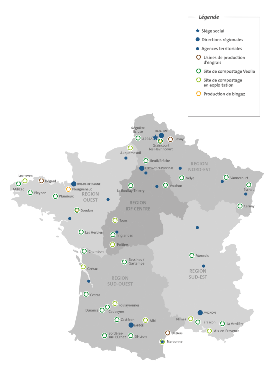 Maillage territoriale des installations Veolia Agriculture France